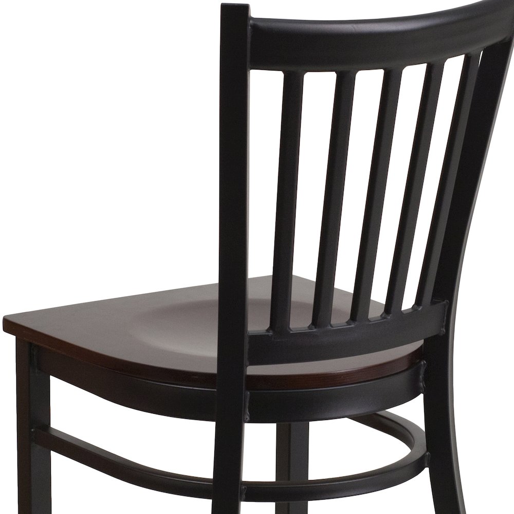Black Vertical Back Metal Restaurant Chair - Walnut Wood Seat. Picture 7