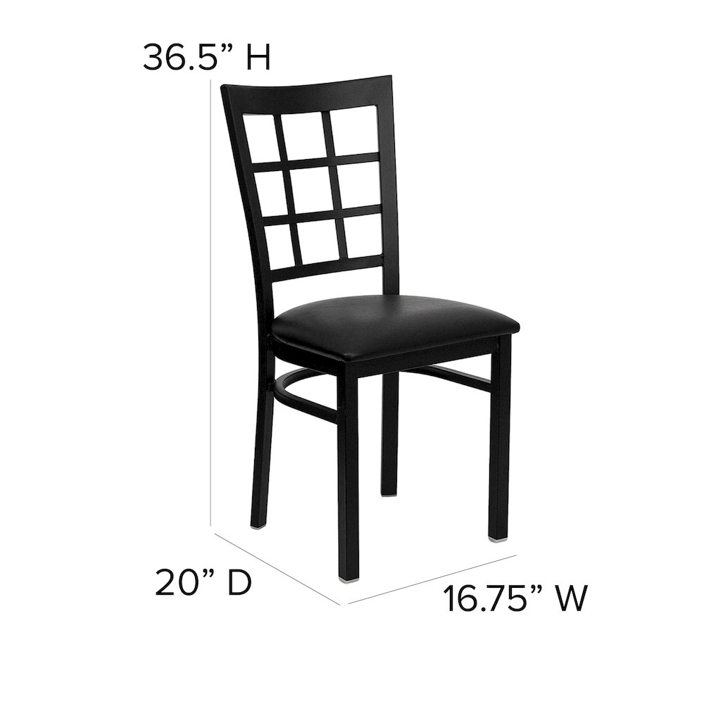Black Window Back Metal Restaurant Chair - Black Vinyl Seat. Picture 6