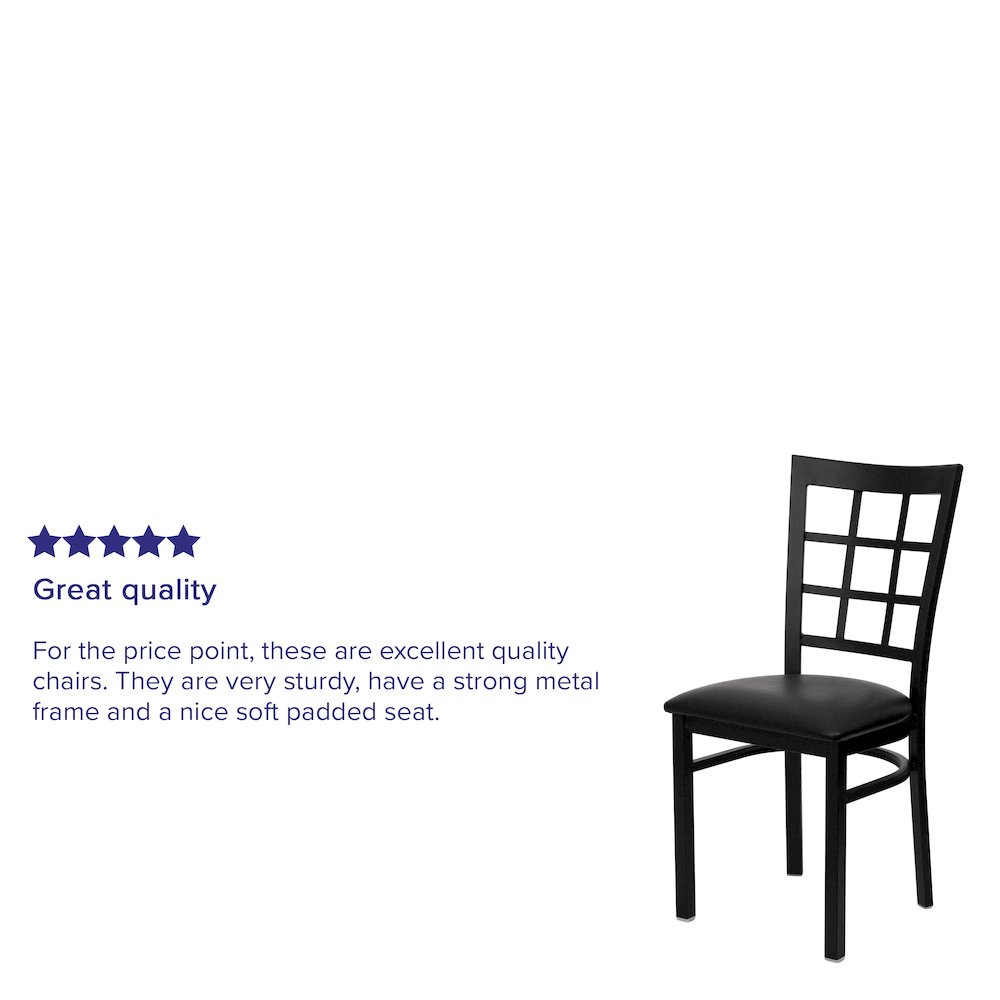 Black Window Back Metal Restaurant Chair - Black Vinyl Seat. Picture 9