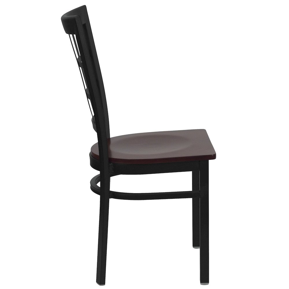 Black Window Back Metal Restaurant Chair - Mahogany Wood Seat. Picture 5