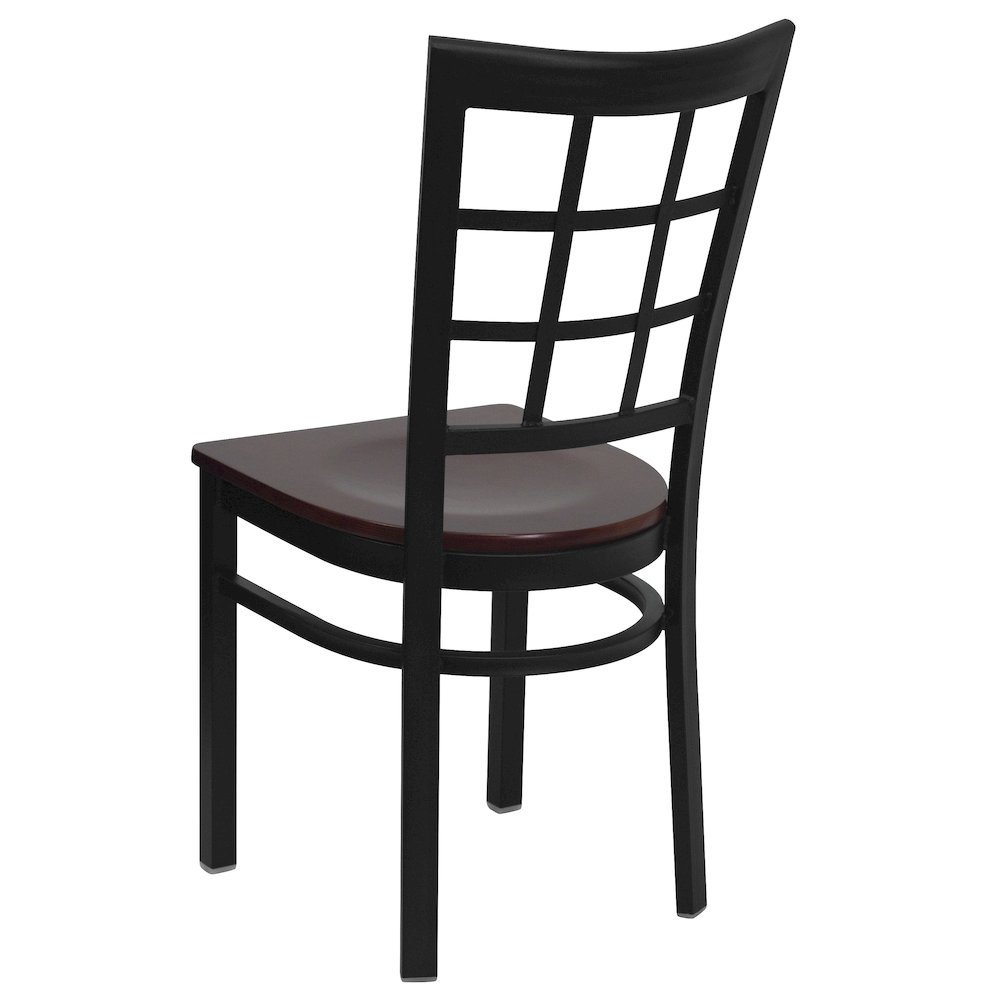 Black Window Back Metal Restaurant Chair - Mahogany Wood Seat. Picture 4
