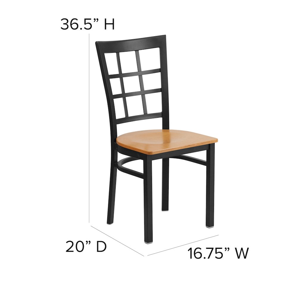 Black Window Back Metal Restaurant Chair - Natural Wood Seat. Picture 5