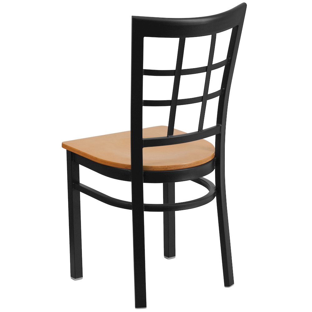 Black Window Back Metal Restaurant Chair - Natural Wood Seat. Picture 6