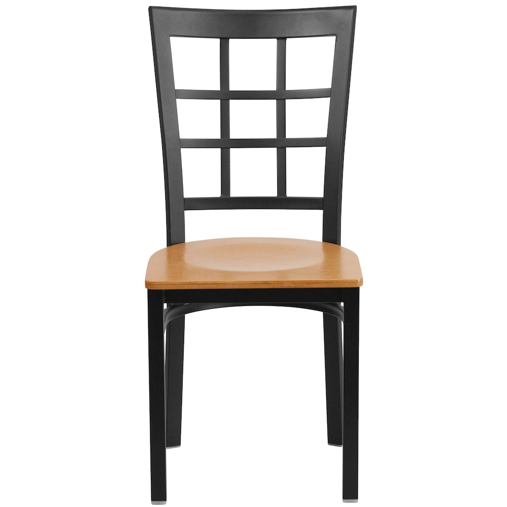 Black Window Back Metal Restaurant Chair - Natural Wood Seat. Picture 9