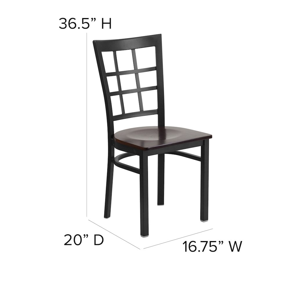 Black Window Back Metal Restaurant Chair - Walnut Wood Seat. Picture 5