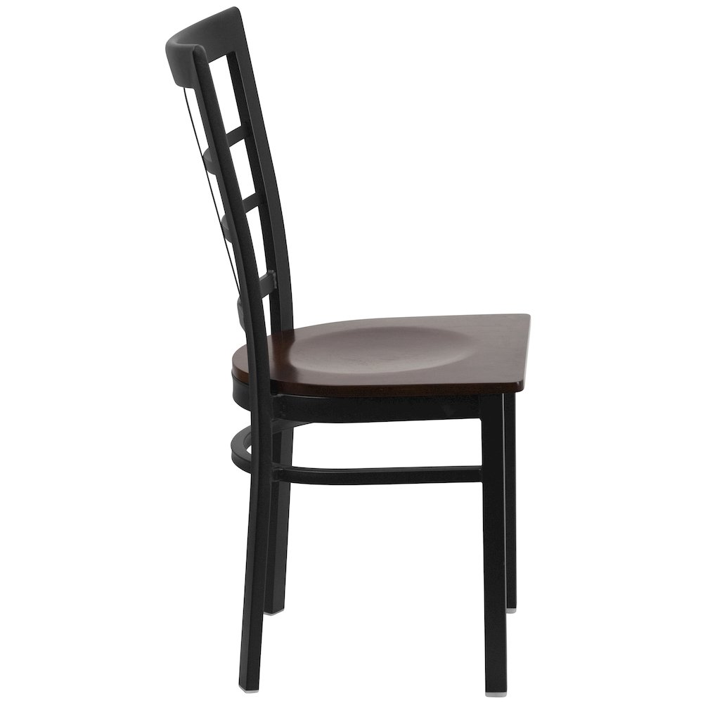 Black Window Back Metal Restaurant Chair - Walnut Wood Seat. Picture 8