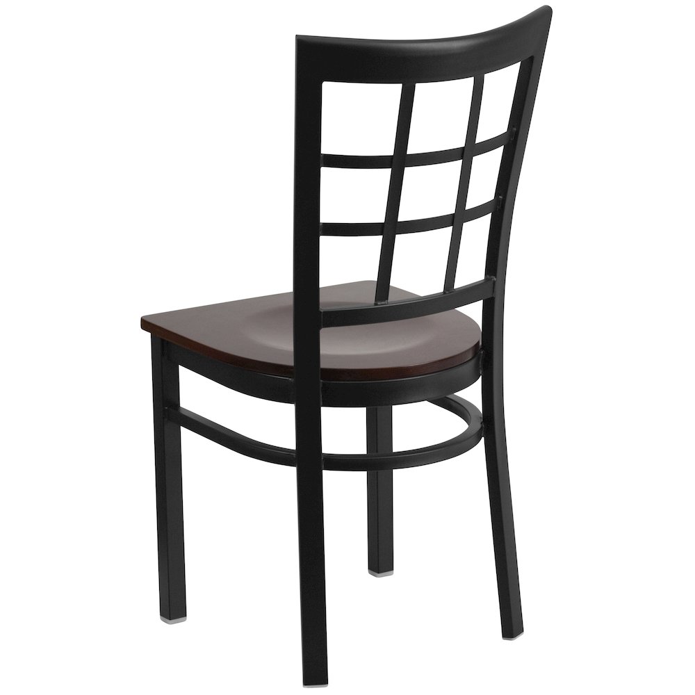 Black Window Back Metal Restaurant Chair - Walnut Wood Seat. Picture 6