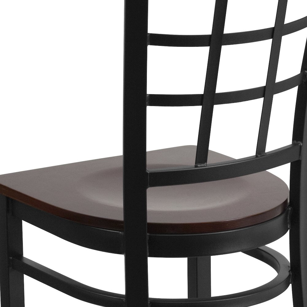 Black Window Back Metal Restaurant Chair - Walnut Wood Seat. Picture 10