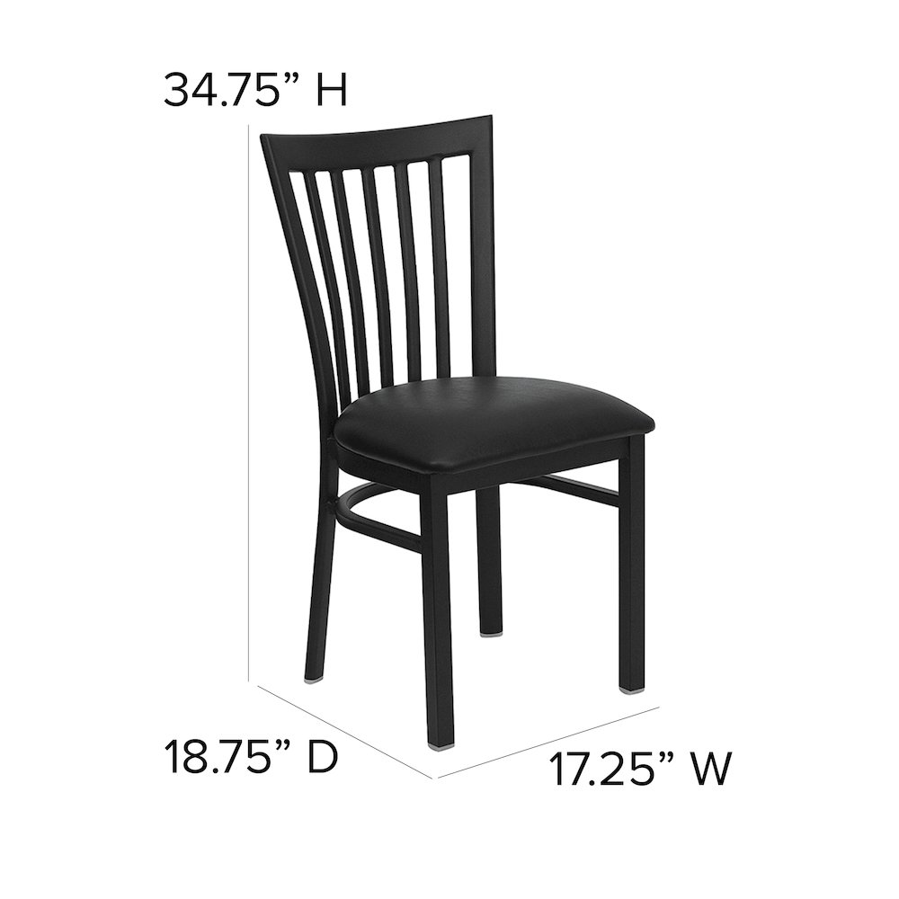 Black School House Back Metal Restaurant Chair - Black Vinyl Seat. Picture 6