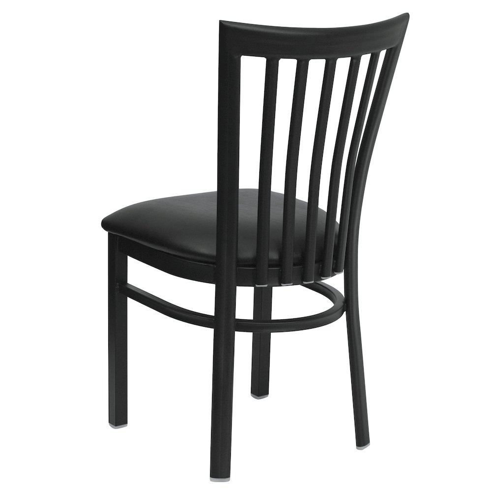 Black School House Back Metal Restaurant Chair - Black Vinyl Seat. Picture 3