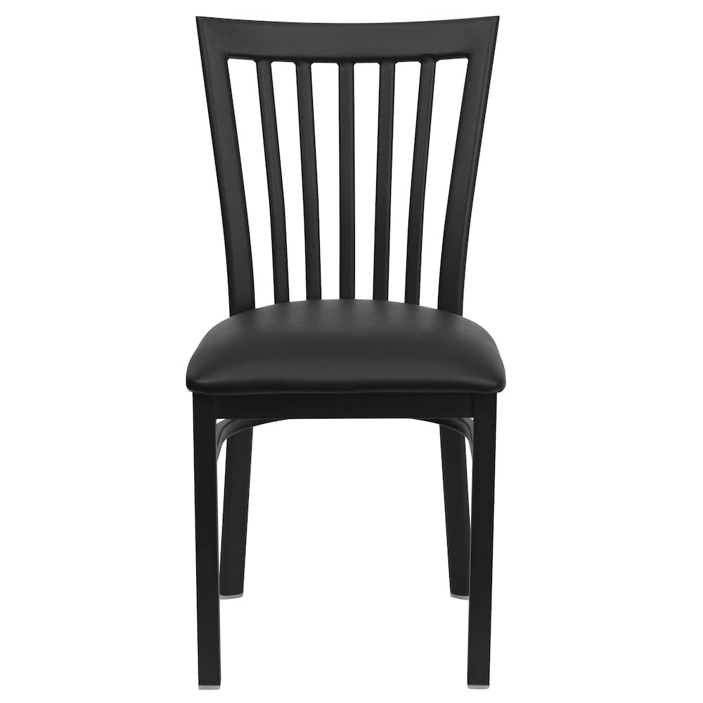 Black School House Back Metal Restaurant Chair - Black Vinyl Seat. Picture 4