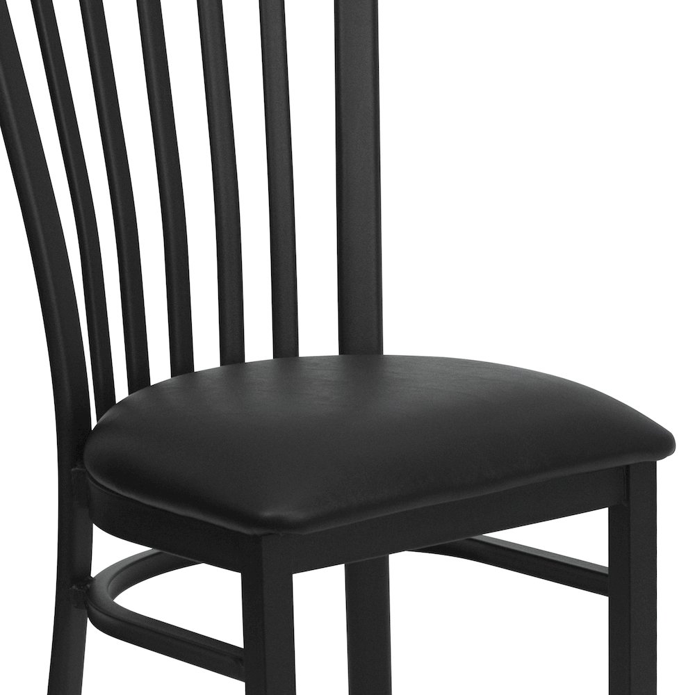 Black School House Back Metal Restaurant Chair - Black Vinyl Seat. Picture 11
