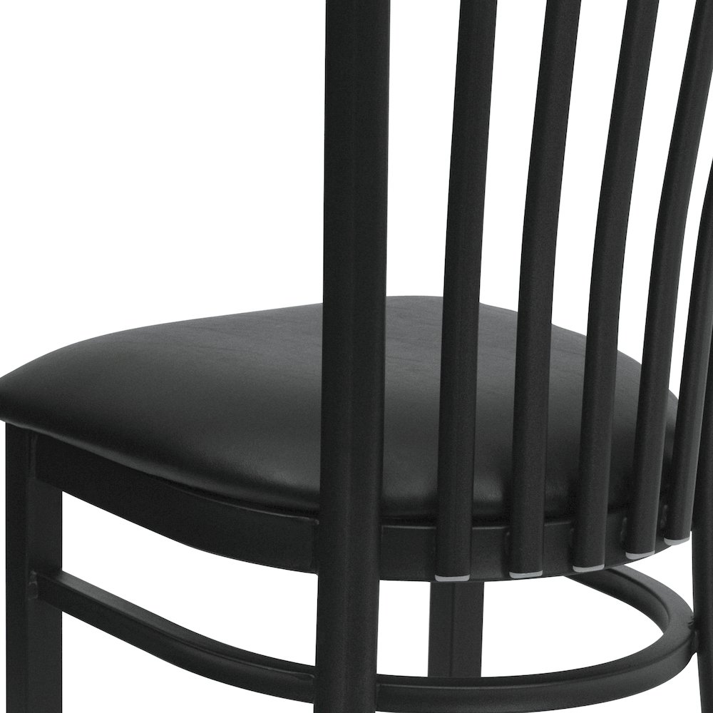 Black School House Back Metal Restaurant Chair - Black Vinyl Seat. Picture 8