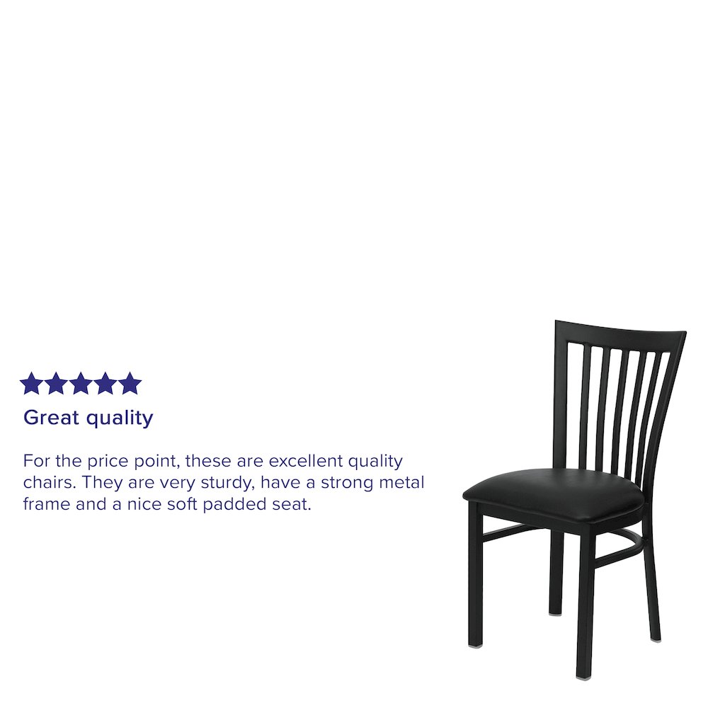 Black School House Back Metal Restaurant Chair - Black Vinyl Seat. Picture 4