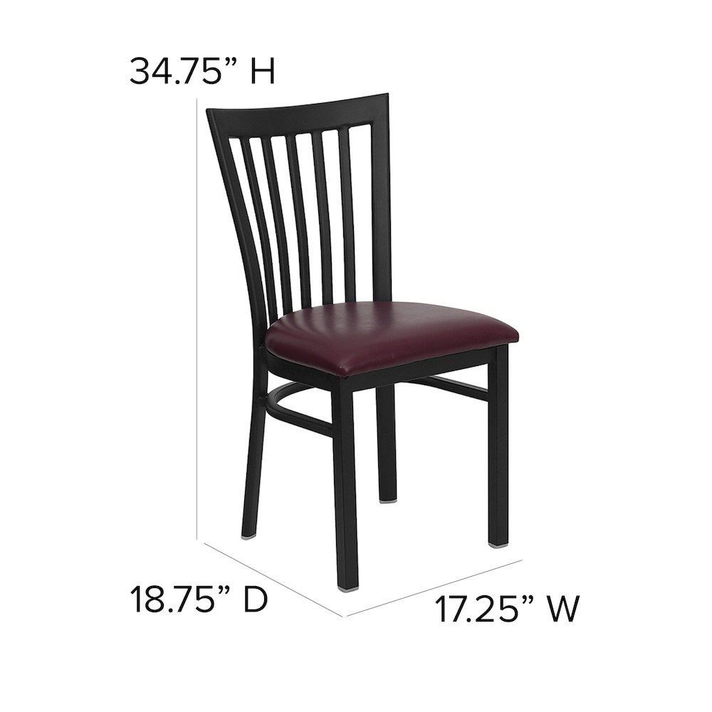 Black School House Back Metal Restaurant Chair - Burgundy Vinyl Seat. Picture 5