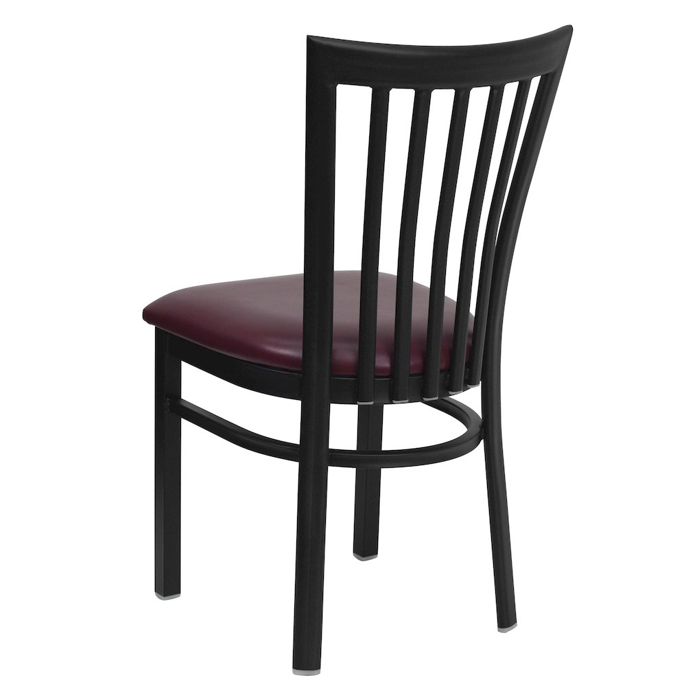 Black School House Back Metal Restaurant Chair - Burgundy Vinyl Seat. Picture 3