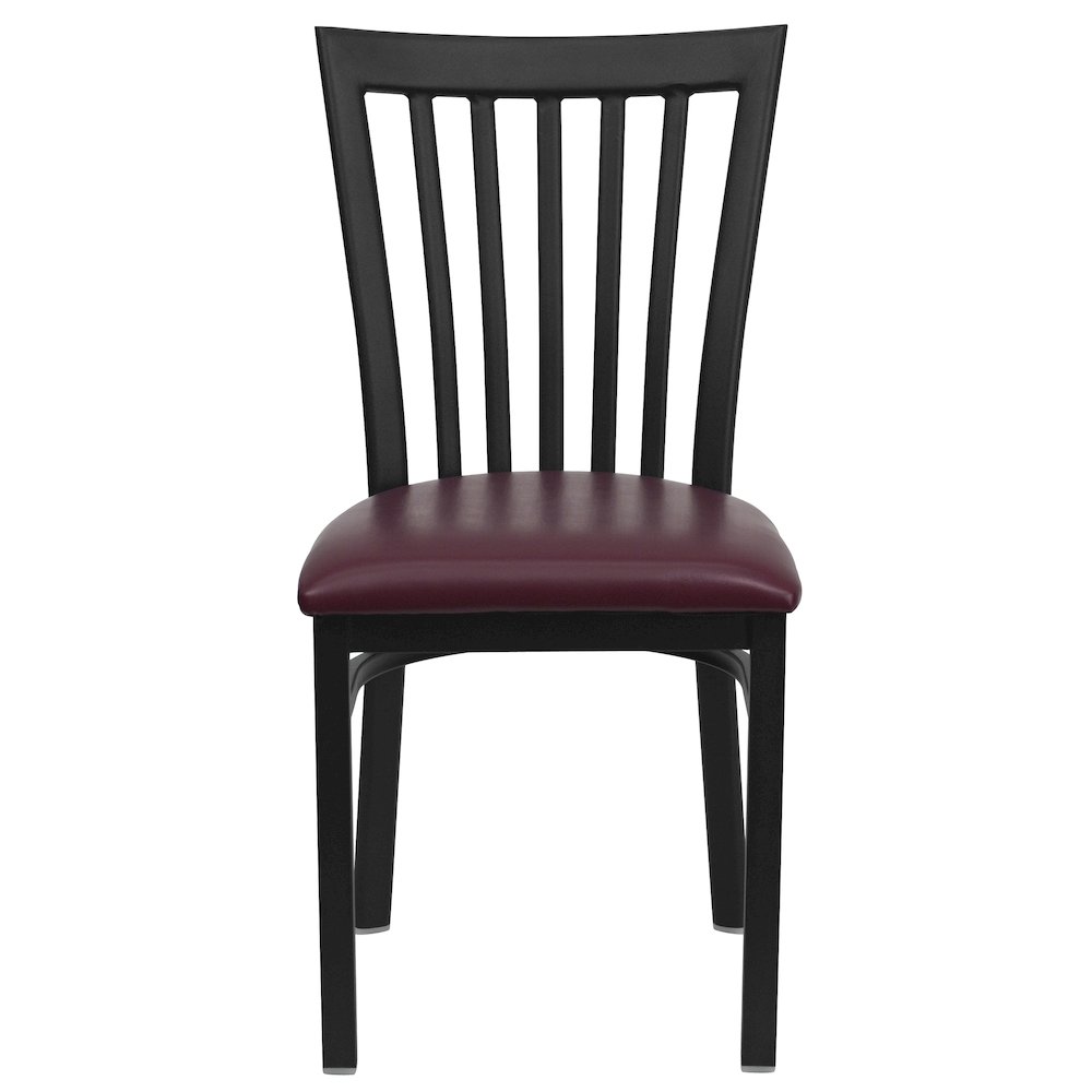 Black School House Back Metal Restaurant Chair - Burgundy Vinyl Seat. Picture 4