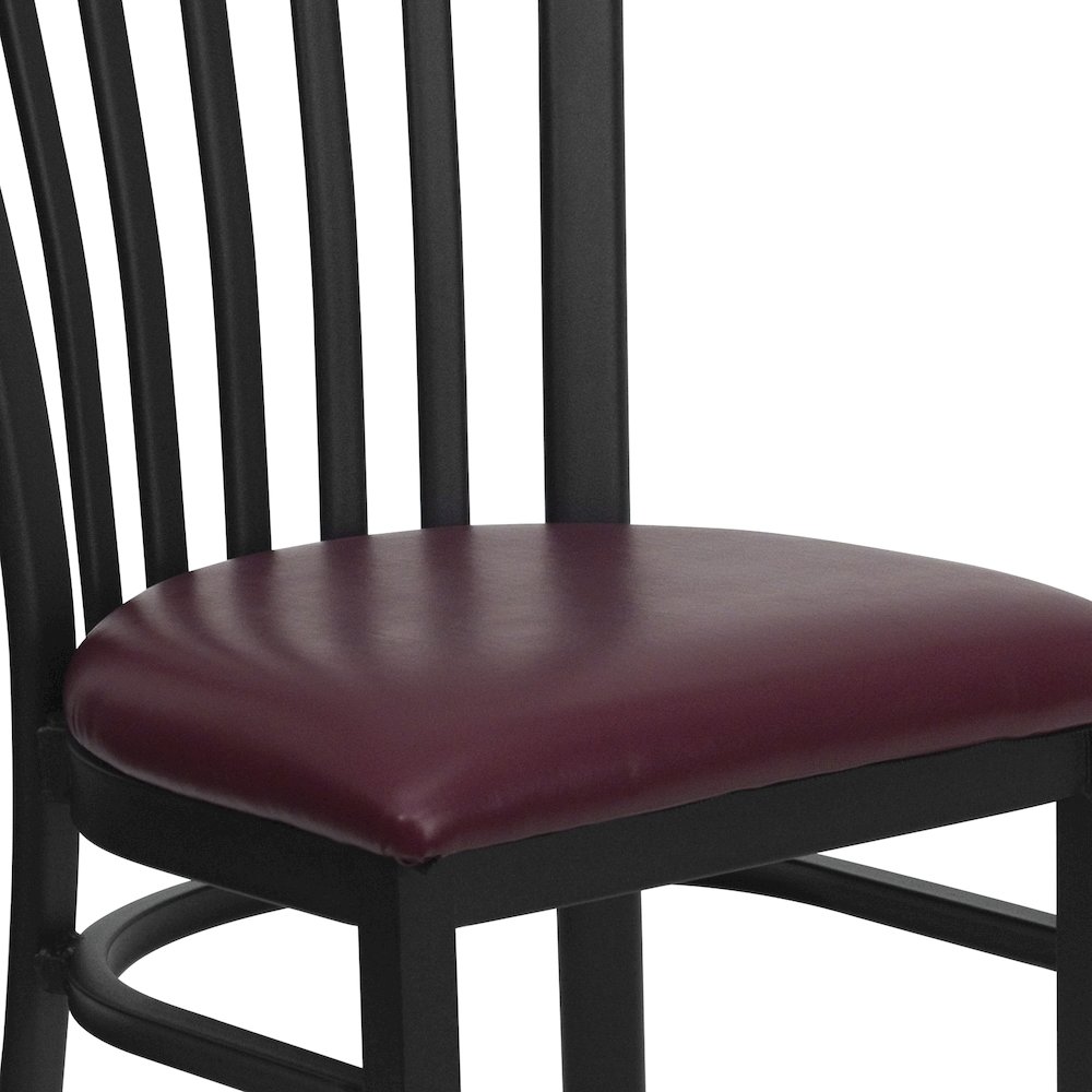 Black School House Back Metal Restaurant Chair - Burgundy Vinyl Seat. Picture 7