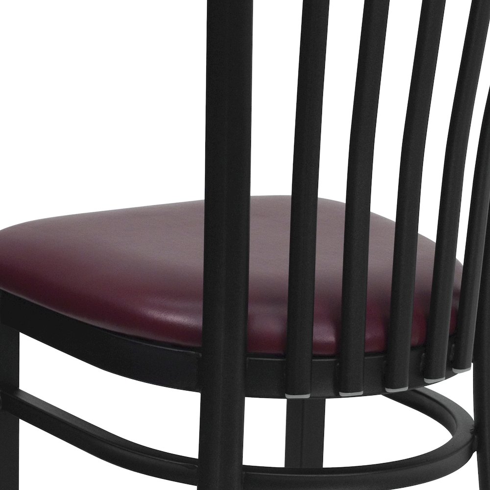 Black School House Back Metal Restaurant Chair - Burgundy Vinyl Seat. Picture 10
