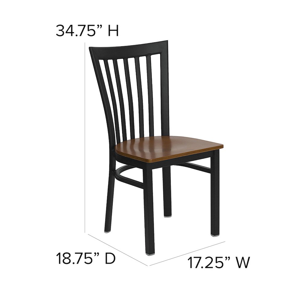 Black School House Back Metal Restaurant Chair - Cherry Wood Seat. Picture 6