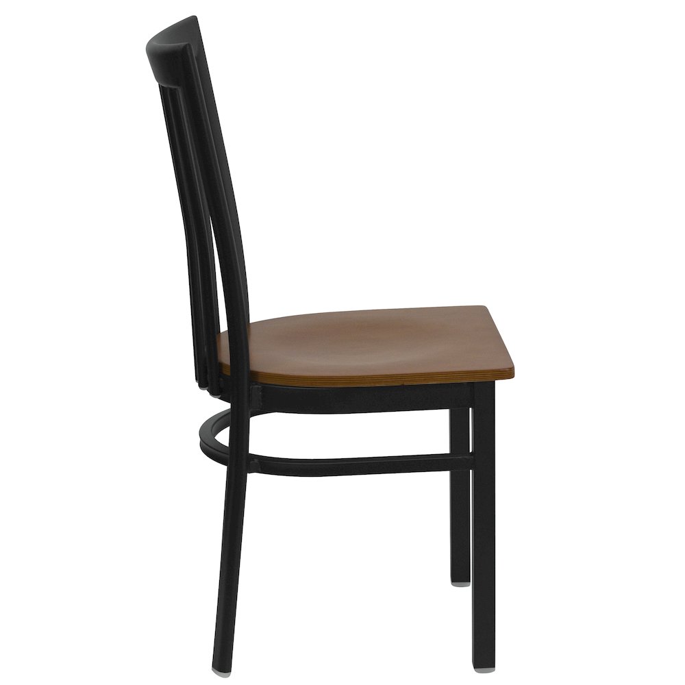 Black School House Back Metal Restaurant Chair - Cherry Wood Seat. Picture 9