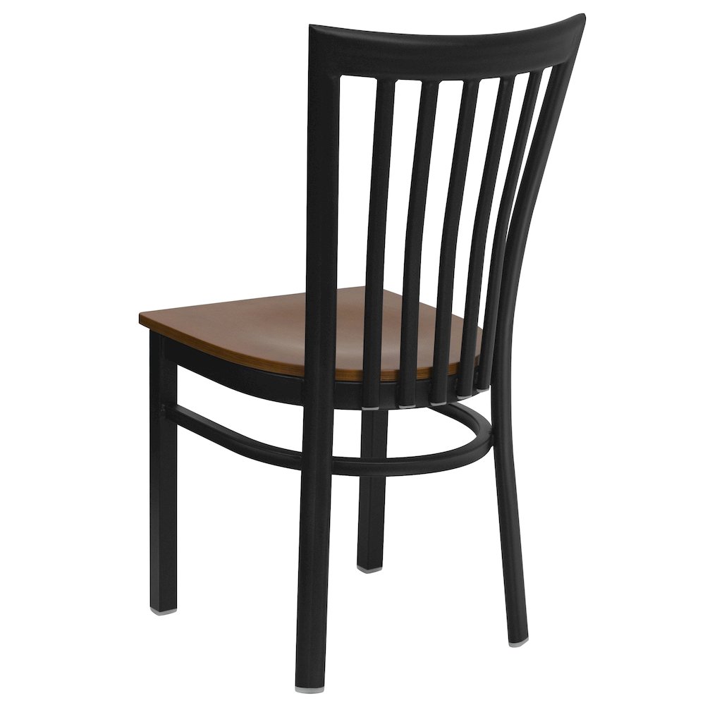 Black School House Back Metal Restaurant Chair - Cherry Wood Seat. Picture 7