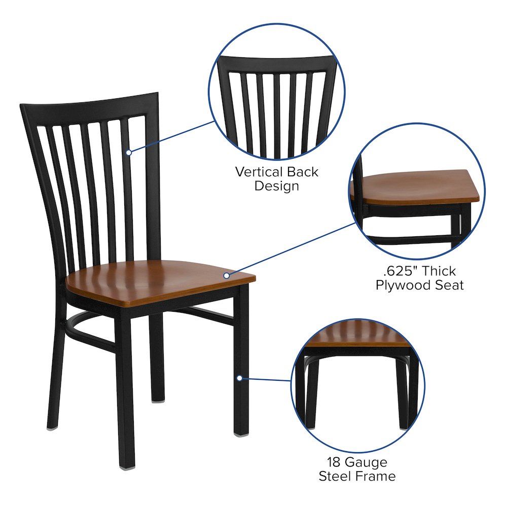 Black School House Back Metal Restaurant Chair - Cherry Wood Seat. Picture 5