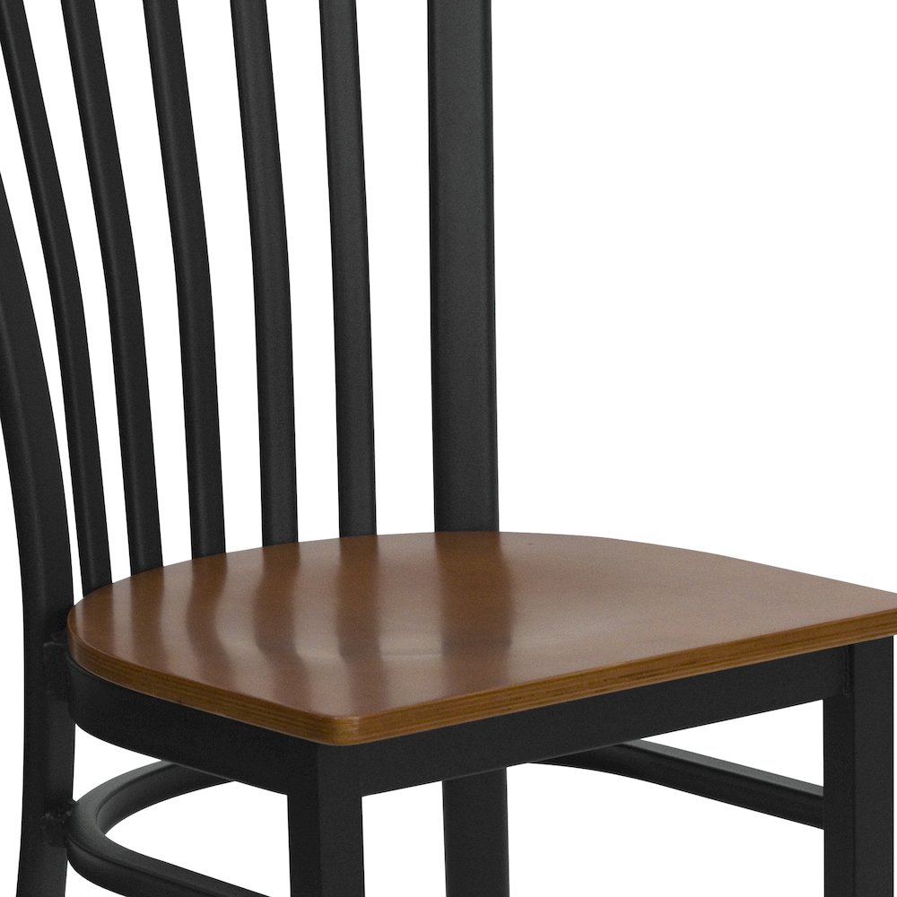 Black School House Back Metal Restaurant Chair - Cherry Wood Seat. Picture 8