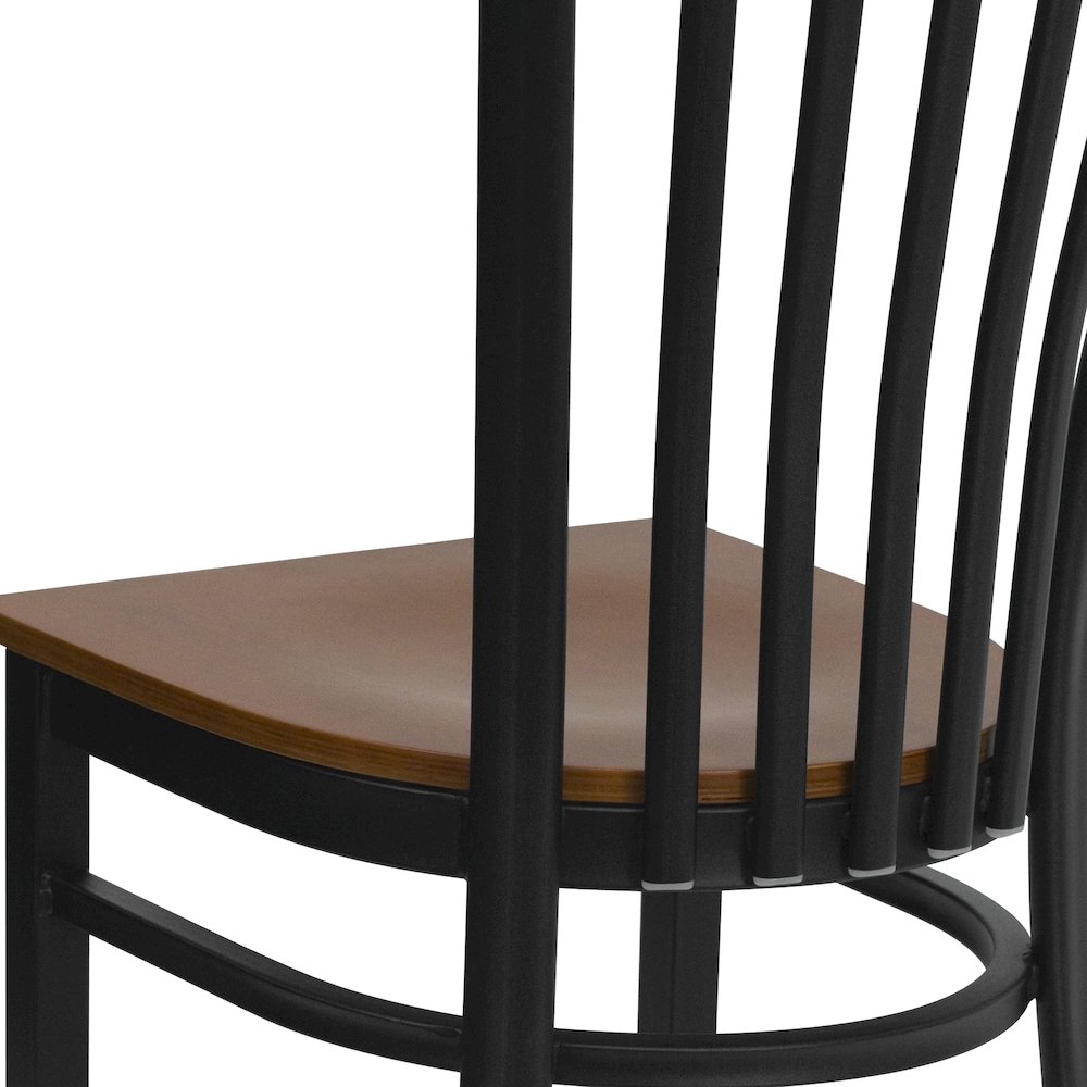 Black School House Back Metal Restaurant Chair - Cherry Wood Seat. Picture 11