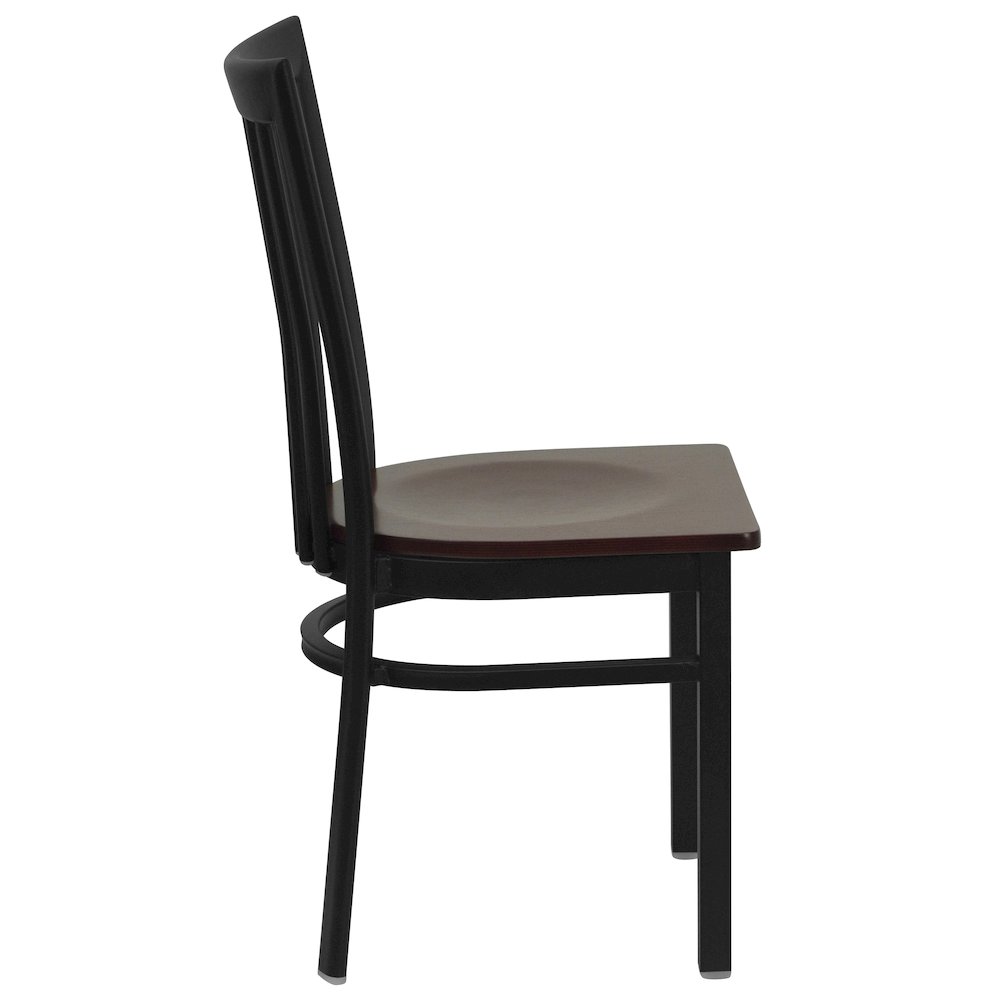Black School House Back Metal Restaurant Chair - Mahogany Wood Seat. Picture 3