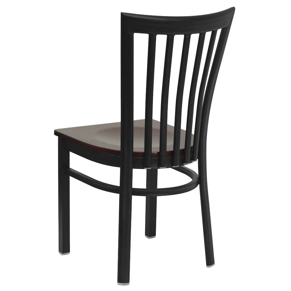 Black School House Back Metal Restaurant Chair - Mahogany Wood Seat. Picture 2
