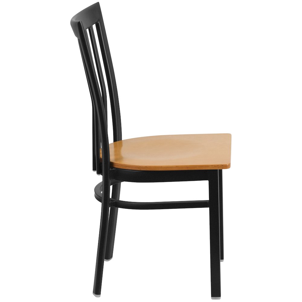 Black School House Back Metal Restaurant Chair - Natural Wood Seat. Picture 5