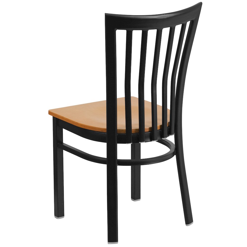 Black School House Back Metal Restaurant Chair - Natural Wood Seat. Picture 4