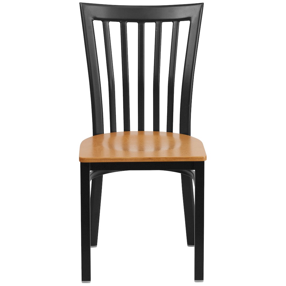 Black School House Back Metal Restaurant Chair - Natural Wood Seat. Picture 6