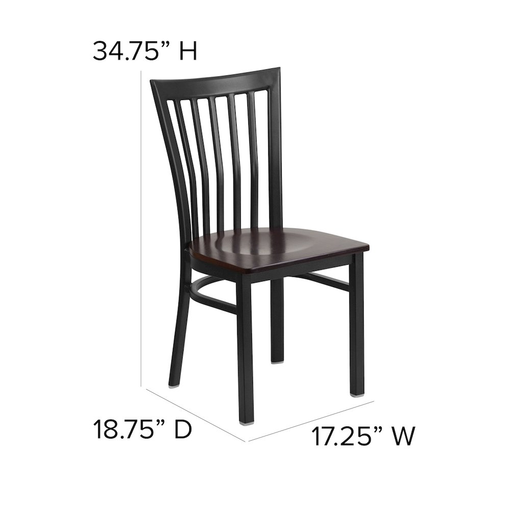Black School House Back Metal Restaurant Chair - Walnut Wood Seat. Picture 5