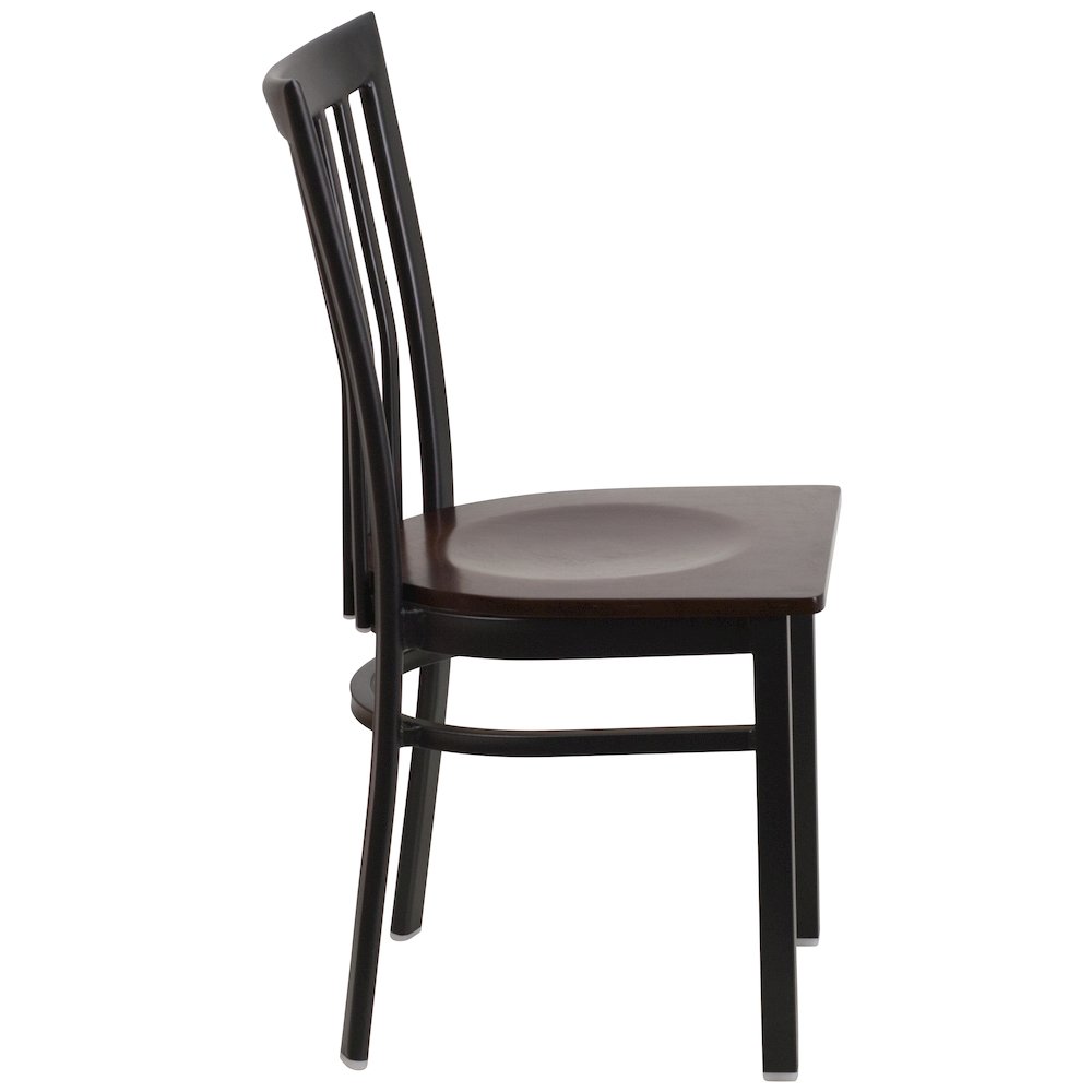 Black School House Back Metal Restaurant Chair - Walnut Wood Seat. Picture 8