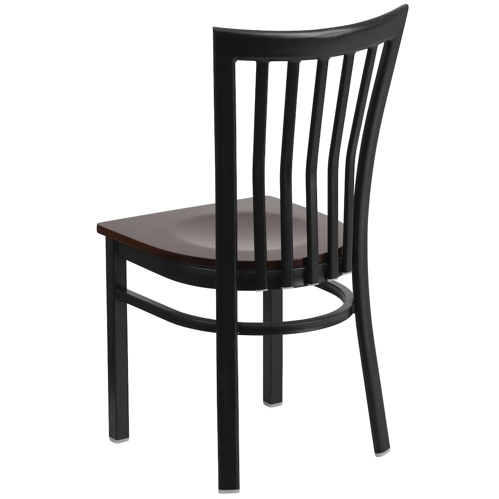 Black School House Back Metal Restaurant Chair - Walnut Wood Seat. Picture 6