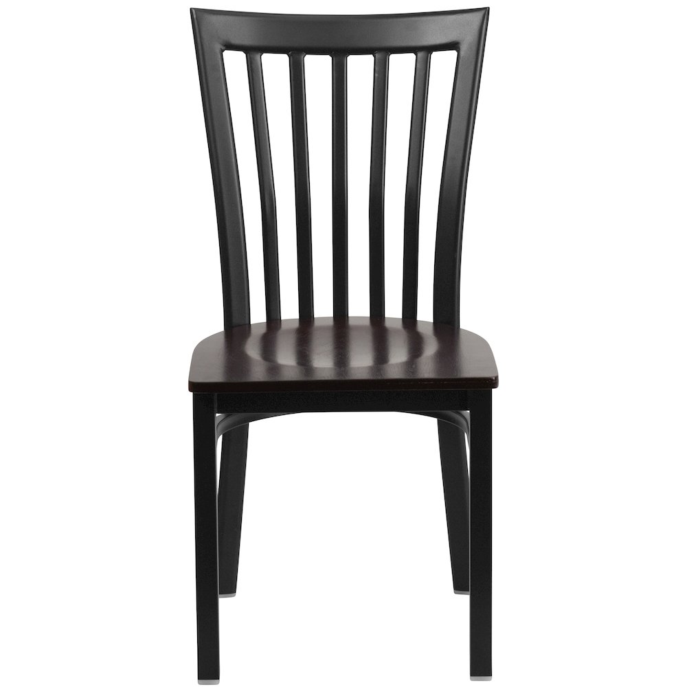 Black School House Back Metal Restaurant Chair - Walnut Wood Seat. Picture 9