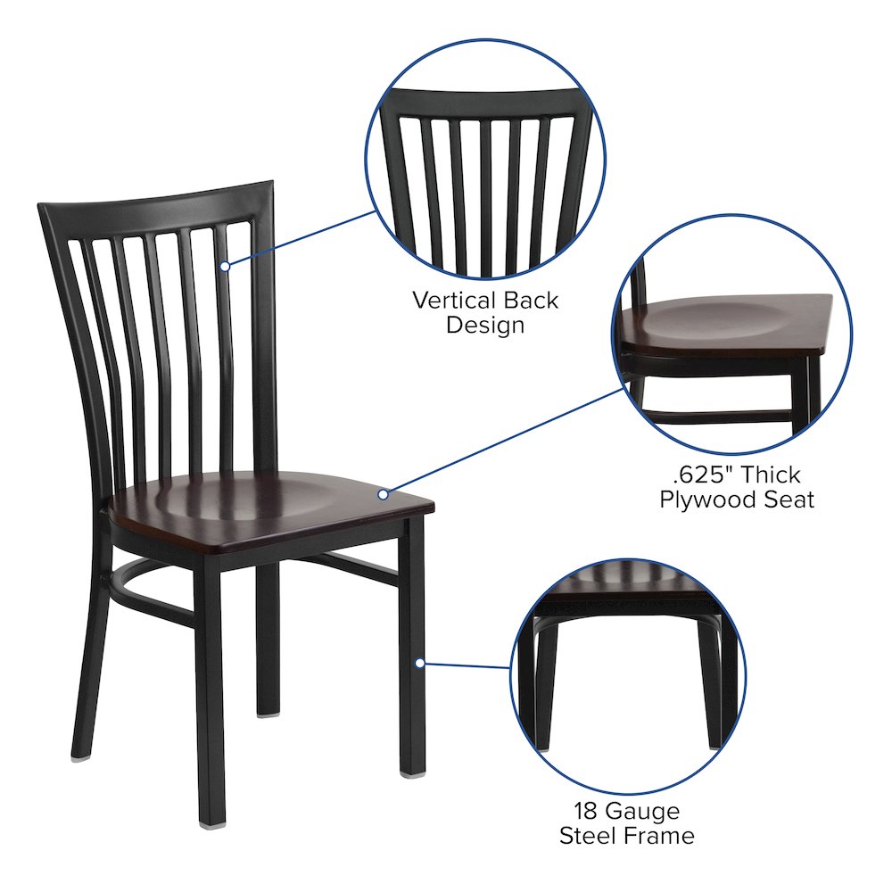 Black School House Back Metal Restaurant Chair - Walnut Wood Seat. Picture 4