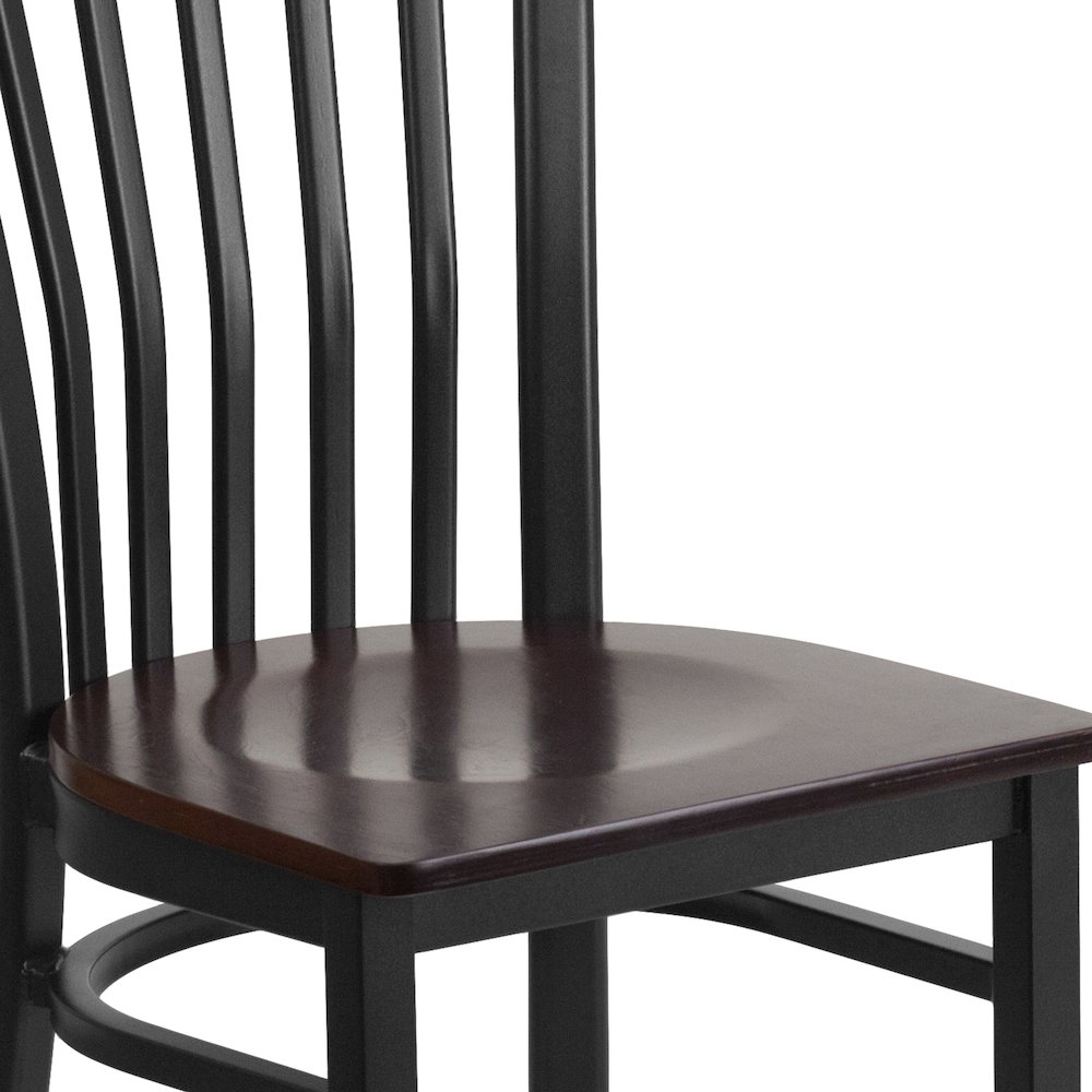 Black School House Back Metal Restaurant Chair - Walnut Wood Seat. Picture 7