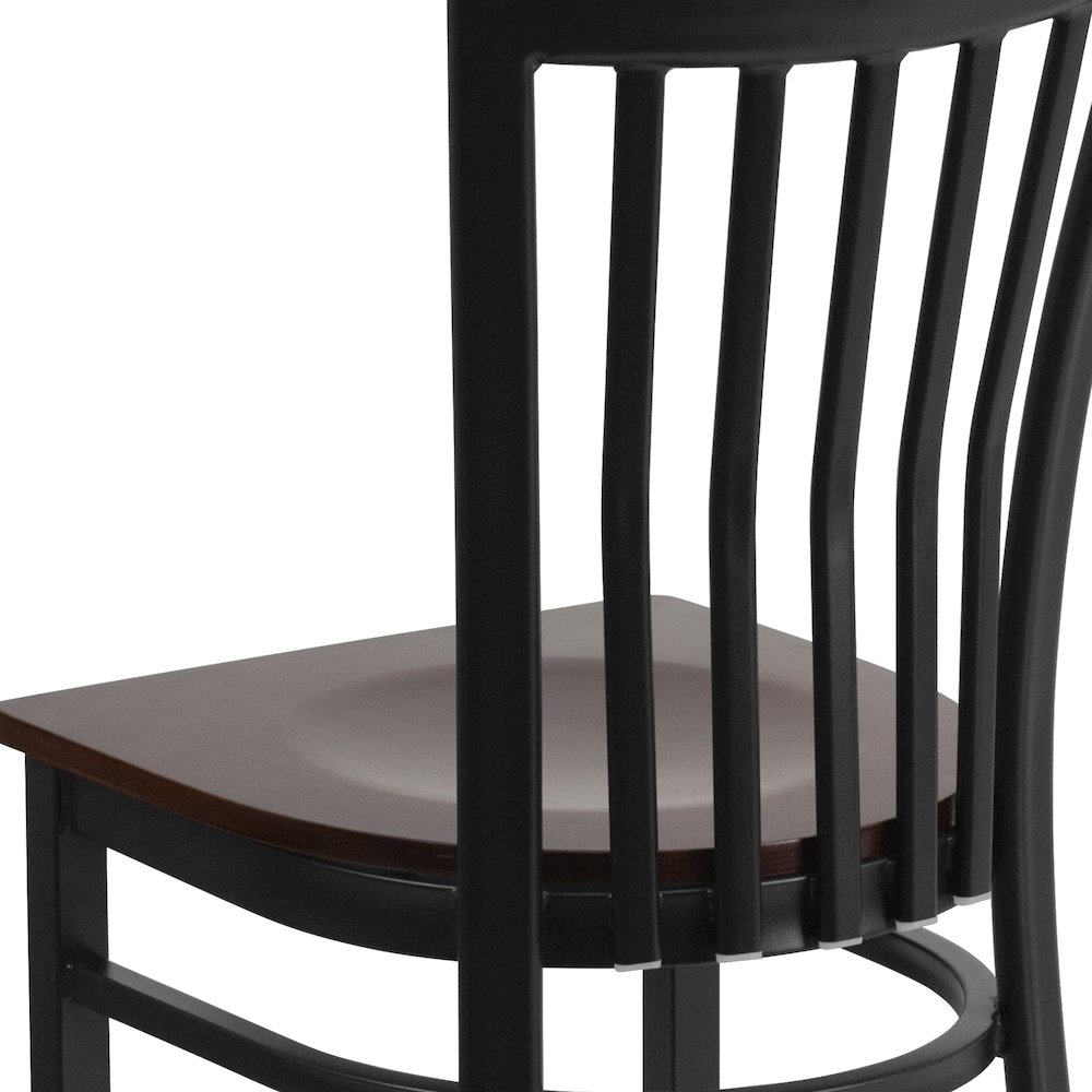Black School House Back Metal Restaurant Chair - Walnut Wood Seat. Picture 10