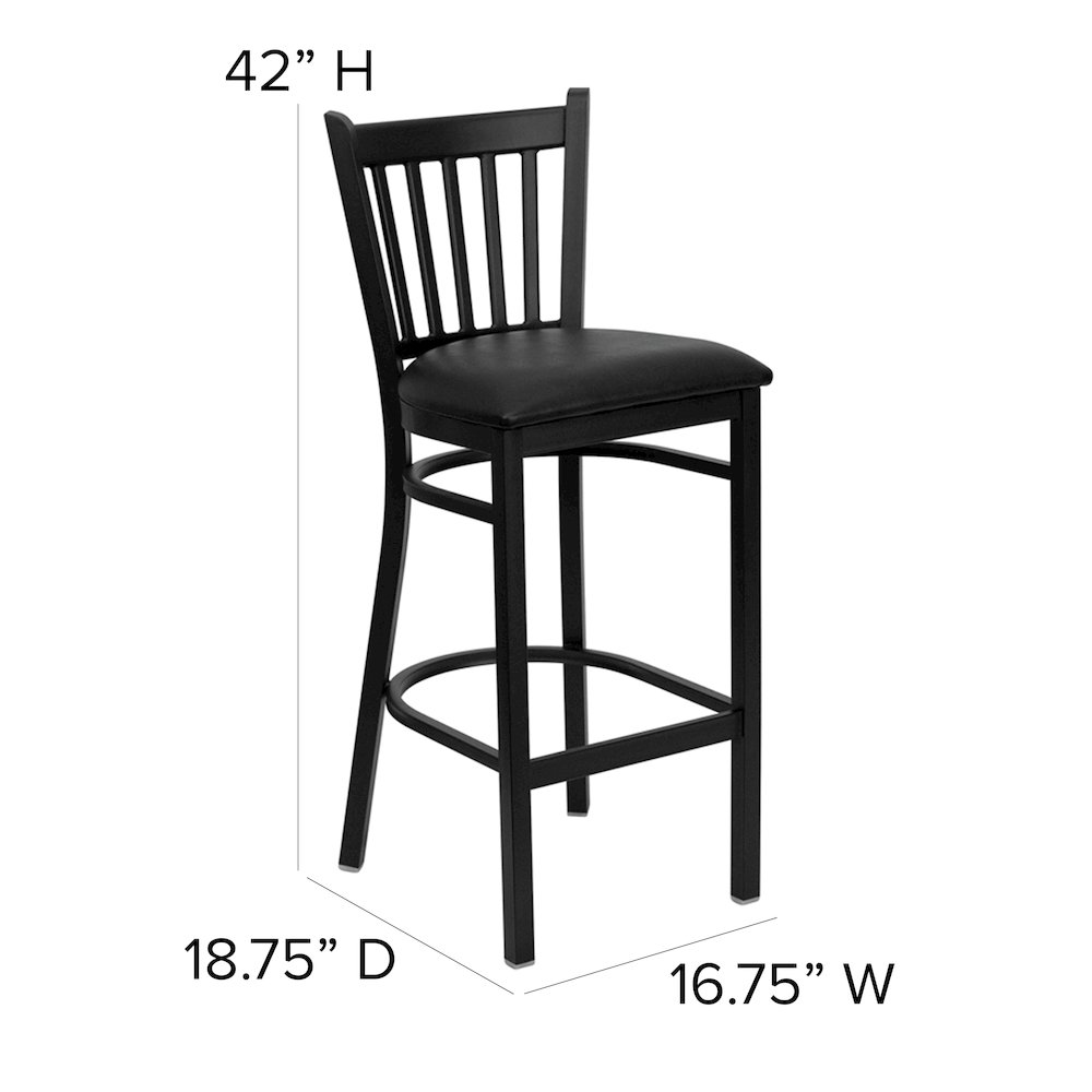 Black Vertical Back Metal Restaurant Barstool - Black Vinyl Seat. Picture 5