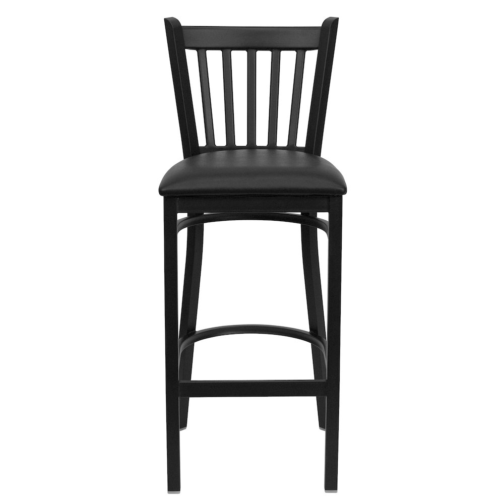 Black Vertical Back Metal Restaurant Barstool - Black Vinyl Seat. Picture 10