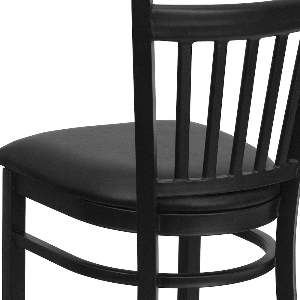 Black Vertical Back Metal Restaurant Barstool - Black Vinyl Seat. Picture 8