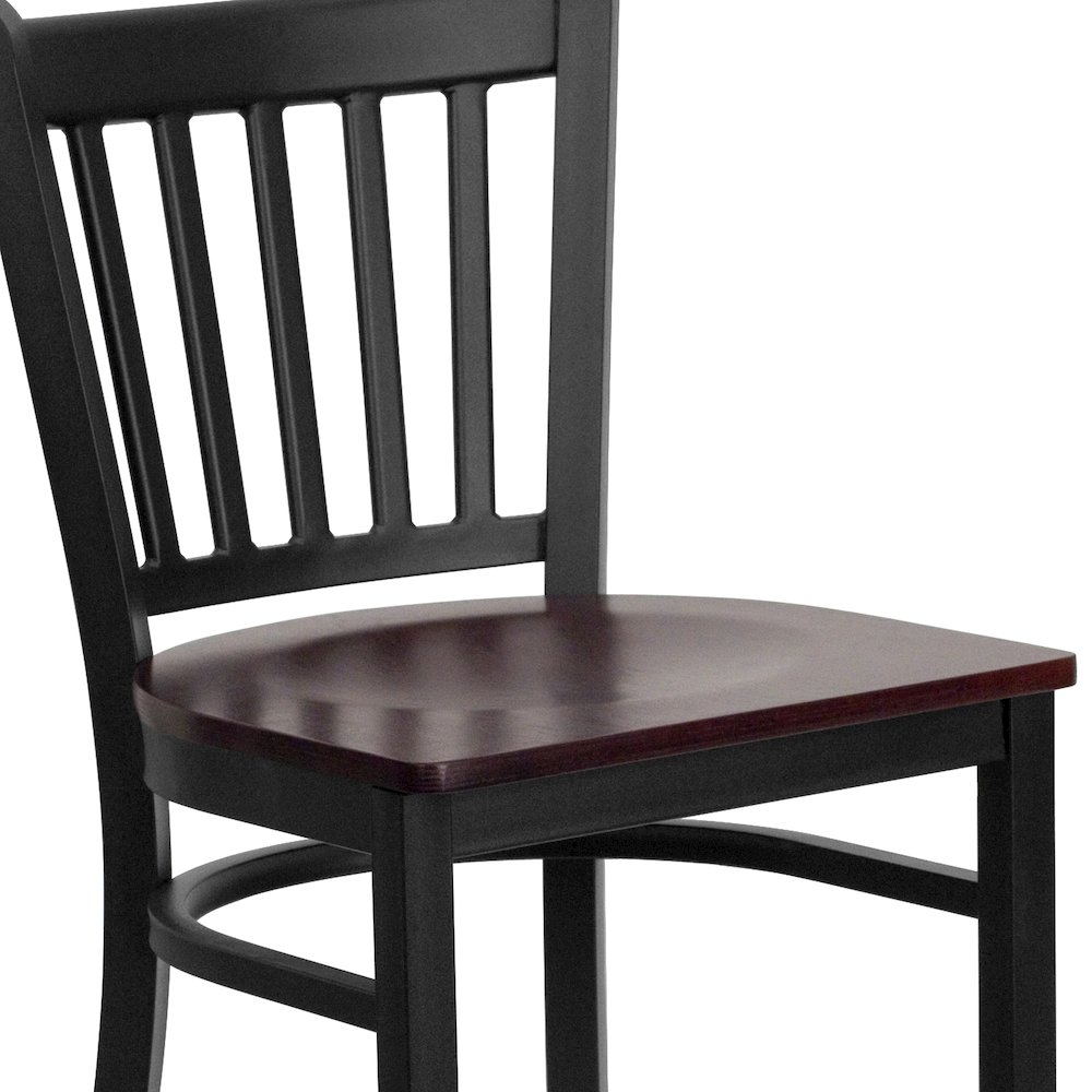 Black Vertical Back Metal Restaurant Barstool - Mahogany Wood Seat. Picture 7