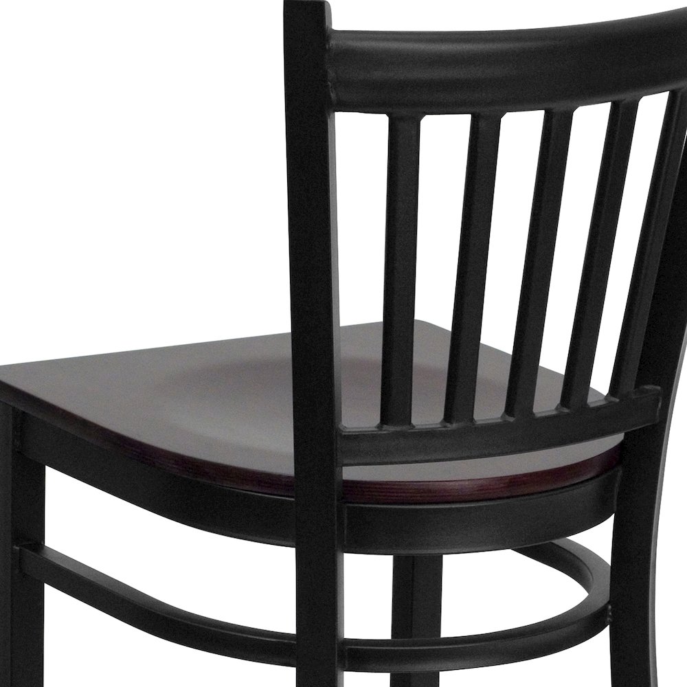 Black Vertical Back Metal Restaurant Barstool - Mahogany Wood Seat. Picture 10