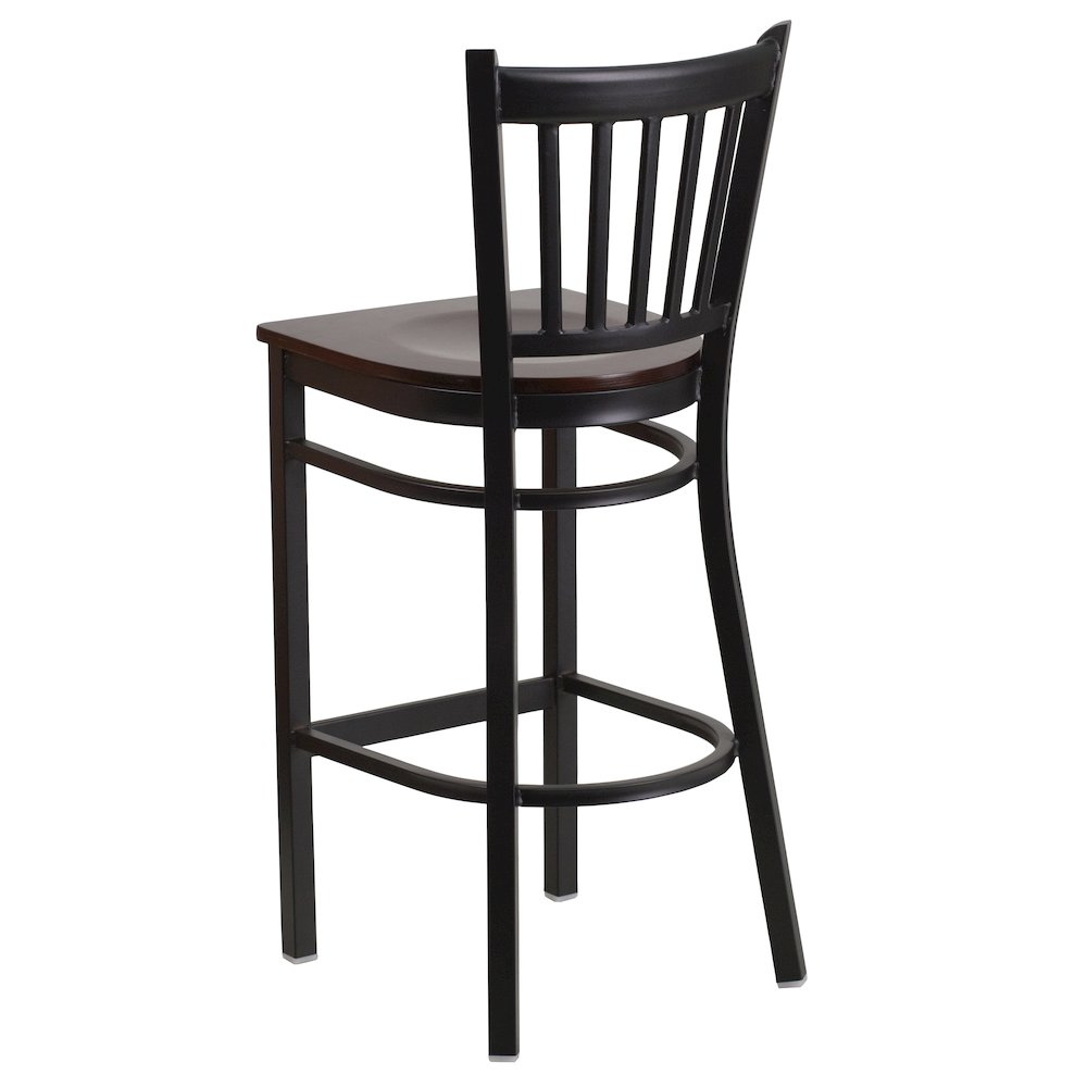 Black Vertical Back Metal Restaurant Barstool - Walnut Wood Seat. Picture 4