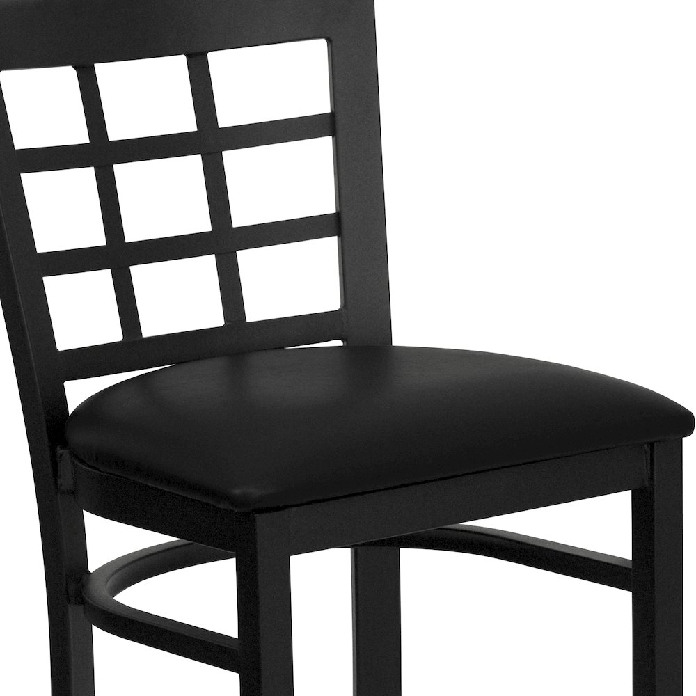 Black Window Back Metal Restaurant Barstool - Black Vinyl Seat. Picture 10