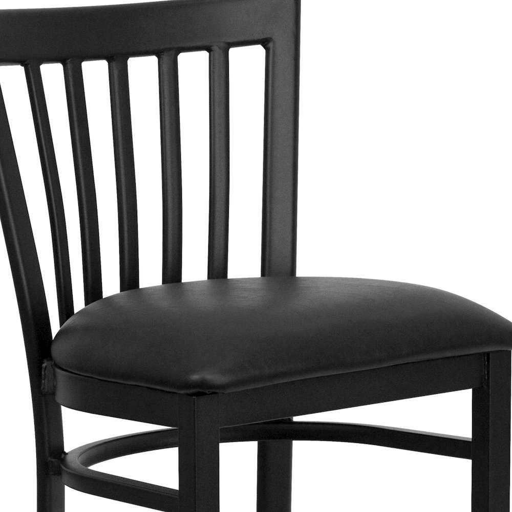 Black School House Back Metal Restaurant Barstool - Black Vinyl Seat. Picture 7