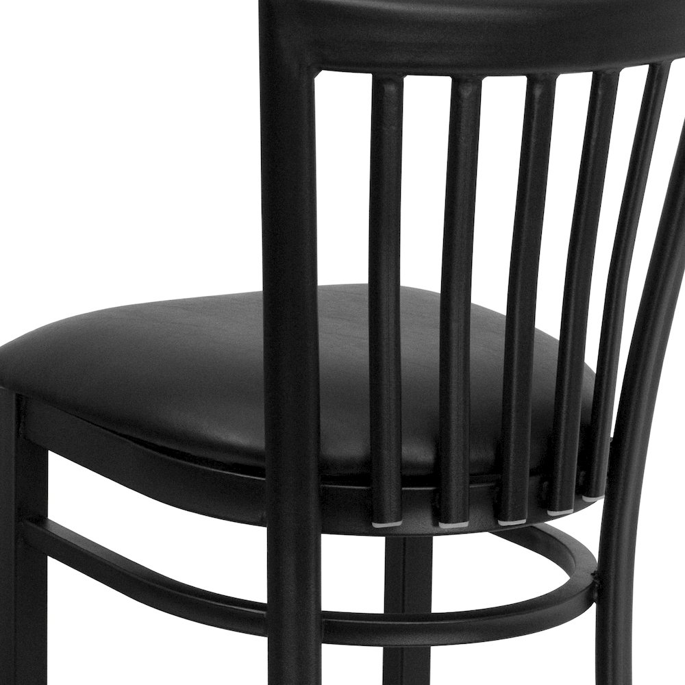 Black School House Back Metal Restaurant Barstool - Black Vinyl Seat. Picture 10